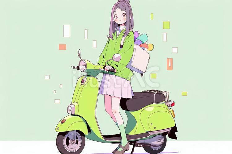 スクーターと女性 女の子,人,バイクのイラスト素材