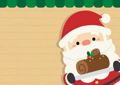 サンタクロースとクリスマスケーキの背景4 クリスマス,背景,サンタクロース,クリスマスケーキ,サンタ,ケーキ,ブッシュドノエル,チョコレートケーキ,ロールケーキ,木目のイラスト素材
