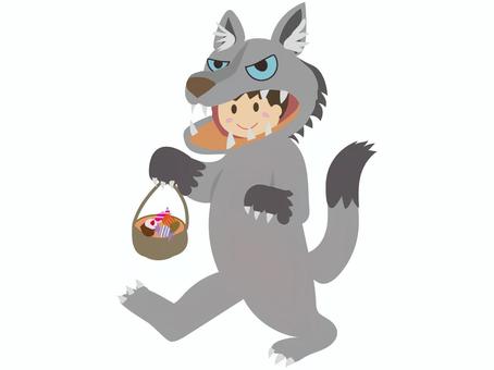 狼に変装した男の子 狼,着ぐるみ,ハロウィン,変装,男の子,パーティー,お菓子,10月のイラスト素材