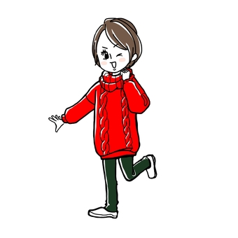 クリスマスカラーのニットを着た女性 ニット,セーター,着る,あったかい,冬服,女性,デフォルメ,全身,クリスマス,赤のイラスト素材