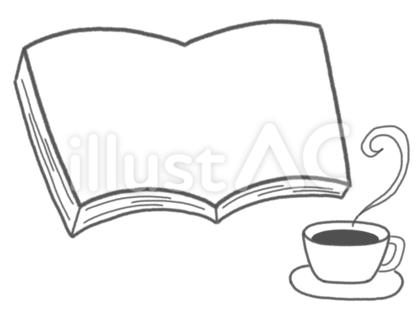 本とコーヒーのフレーム(線画)