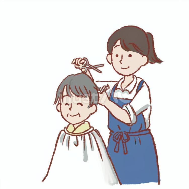美容師 美容師,ヘアカット,老人のイラスト素材