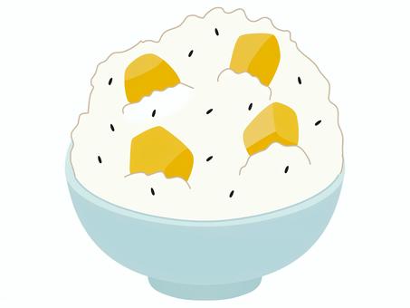 栗ごはん大盛り 栗ごはん,栗,秋,旬,食べ物,ご飯,白背景,秋の味覚,炊き込みご飯,茶碗のイラスト素材
