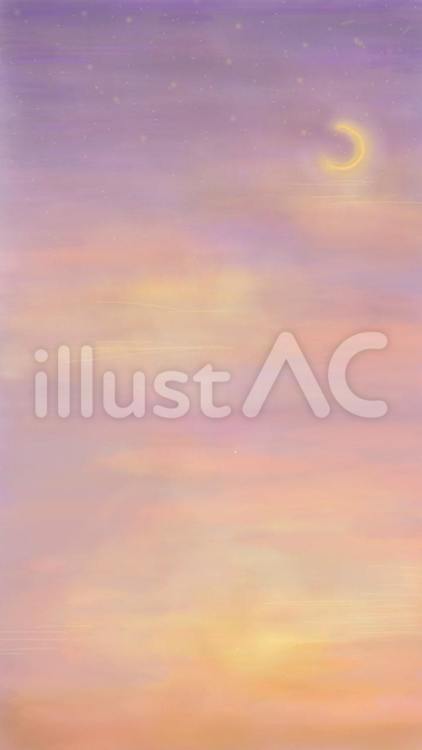 夕暮れ時 夕日,三日月,空のイラスト素材