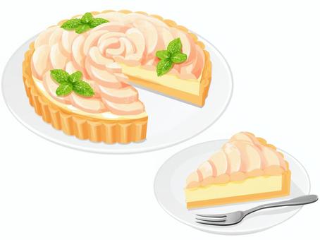 白桃のタルト3 白桃,タルト,ミント,スイーツ,料理,食べ物,フルーツ,皿,ピースのイラスト素材