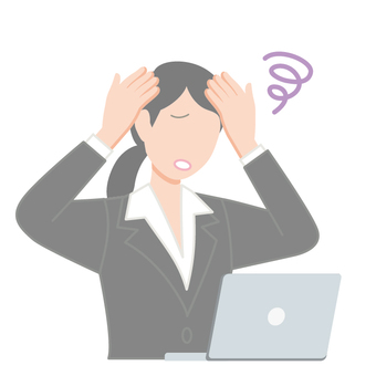 困るパソコン作業中のスーツの女性１ 悩む,困る,トラブル,人,1人,働く,仕事,人物,スーツ,会社員のイラスト素材