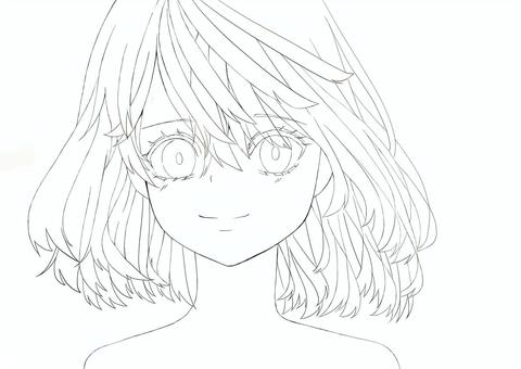 女の子線画 女性,線画,手描き,色塗り用,オリジナルキャラクターのイラスト素材