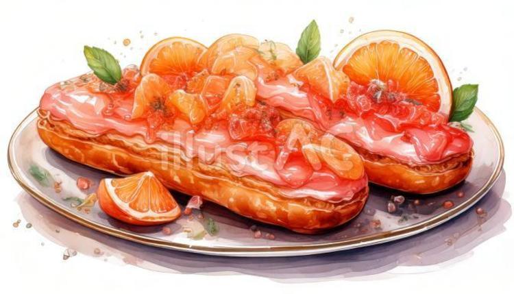 グレープフルーツのエクレア デザート,食べ物,料理のイラスト素材