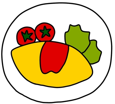 オムライス オムライス,食べ物,卵,料理,トマト,レタス,ケチャップのイラスト素材