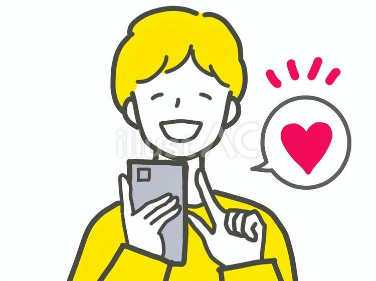スマホでハートを押す男性 男性,10代,20代のイラスト素材