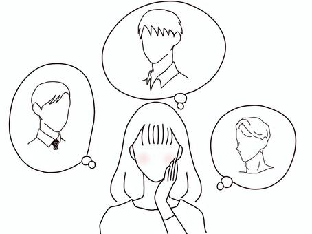 迷う女性 恋愛,婚活,女性,マッチング,出会い,理想,想像,吹き出し,男性,迷うのイラスト素材