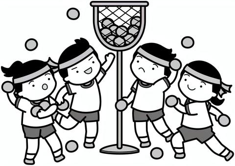玉入れ競走-2c 玉入れ競争,玉入れ,運動会,競技,体育,スポーツ,小学生,子供,玉,投げるのイラスト素材