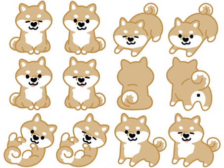 ハート鼻の柴犬（セット）2 柴犬,犬,動物,ハート,鼻,おすわり,ふせ,立つ,ゴロン,寝転がるのイラスト素材