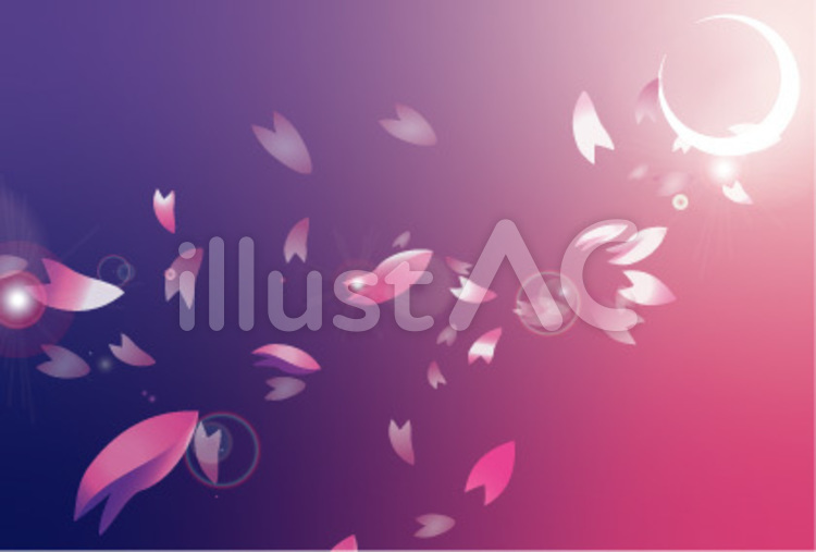 {絵葉書}月夜の桜吹雪(横) 桜,桜吹雪,花びらのイラスト素材