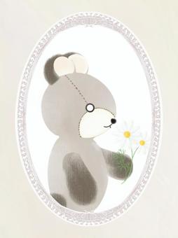 お花をプレゼントするテディベアの額絵 テディベア,プレゼント,花,フレーム,可愛い,水彩,クマ,動物,ぬいぐるみ,雑貨のイラスト素材