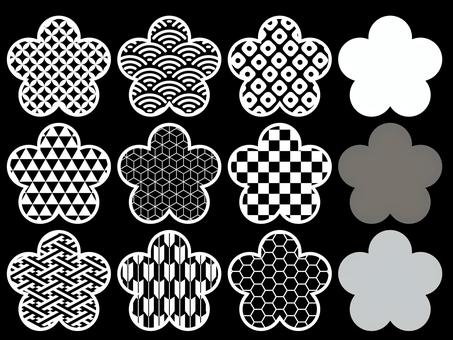 和のアイコンセット/梅/白 梅,アイコン,幾何学模様,セット,シンプル,かわいい,ベクターのイラスト素材