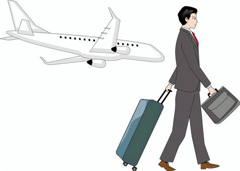 出張仕事  出張仕事  出張,仕事,会社員,ビジネス,スーツ,荷物,飛行機,移動,歩く,男性のイラスト素材