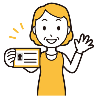  エプロンおばちゃん(黄)-237-バスト 免許証,おばちゃん,エプロン,お母さん,ママ,中年,おばさん,主婦,人物,かわいいのイラスト素材