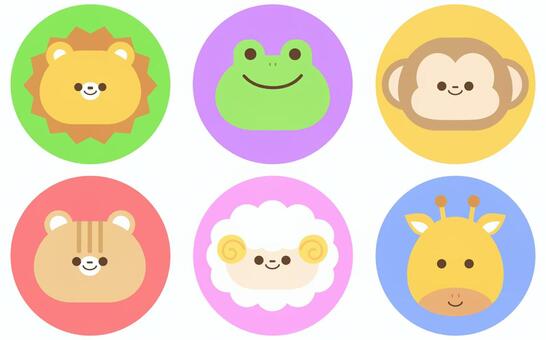 どうぶつ丸アイコン03 動物,かわいい,アイコン,イラスト,顔,ライオン,カエル,猿,リス,ひつじのイラスト素材