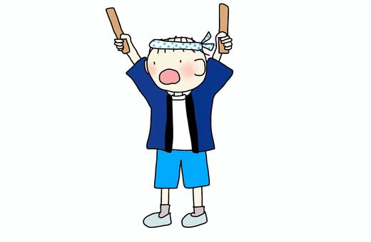 太鼓　ポーズ　ハッピ　豆絞り　カラー 太鼓,ポーズ,ハッピ,豆絞り,子ども,小学生,幼児,小学校,幼稚園,保育園のイラスト素材