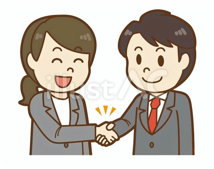 握手をするスーツの男女 男性,女性,会社員のイラスト素材
