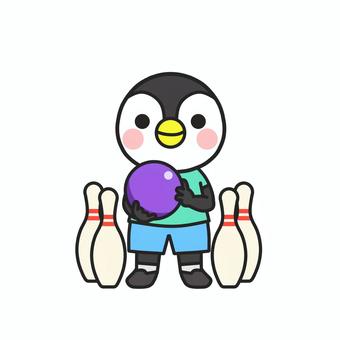 ボーリング大会でストライクを狙うペンギン ボーリング,ボウリング,ペンギン,ボーリング場,レジャー,遊び,親睦,親睦会,２次会,大会のイラスト素材
