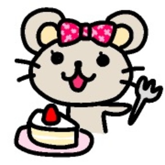 ねずみちゃん ケーキ,ねずみ,女の子,スイーツ,キャラクター,水玉のイラスト素材