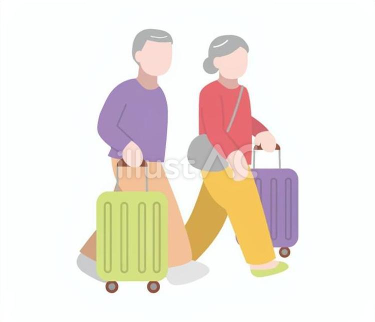 旅行に行く長袖着用のシニア男女 旅行,人物,外出のイラスト素材
