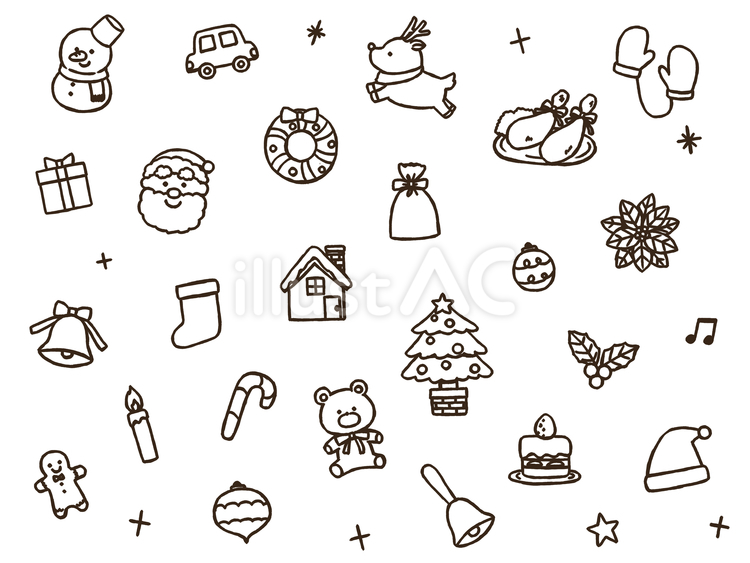 クリスマスの挿絵セット(太線版) クリスマス,背景,雪だるまのイラスト素材