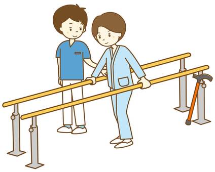 リハビリ　歩行訓練5 リハビリ,医療スタッフ,怪我,骨折,事故,理学療法士,病院,医療従事者,医療機関,医療のイラスト素材