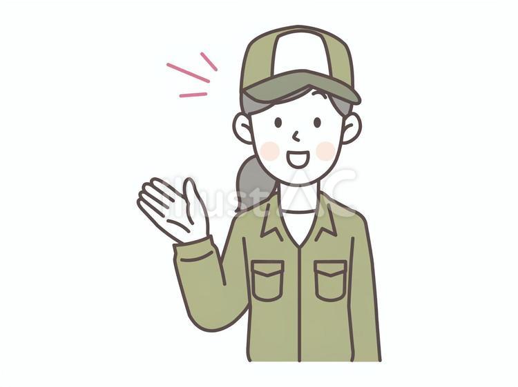 笑顔で案内する宅配員女性スタッフ 配送員,作業員,倉庫のイラスト素材