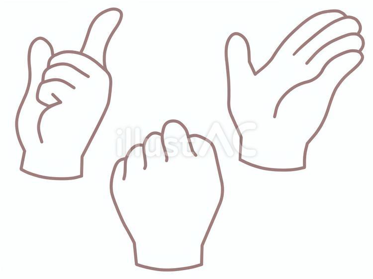 手差し・グー・指差しのイラスト（白） 手,ジェスチャー,指差しのイラスト素材