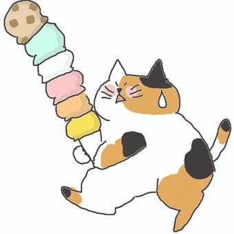 アイスを積みすぎた三毛猫ちゃん♪ アイスを積みすぎた三毛猫ちゃん♪ かわいい,アイス,アイスクリーム,デザート,スイーツ,おやつ,甘い,冷たい,たべもの,おいしいのイラスト素材