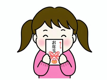 お年玉を貰って嬉しい女の子 お年玉,お正月,子ども,女の子,小学生,貰う,貰った,楽しみ,嬉しい,ワクワクのイラスト素材