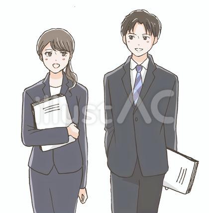 書類を持つスーツの男女イラスト(上半身)