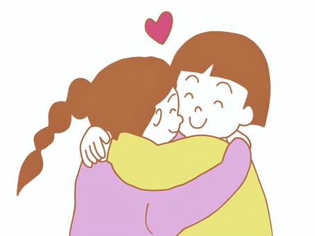 ハグする女子 ハグ,抱き合う,ギュー,仲良し,親友,女の子,子供,友達,人,かわいいのイラスト素材