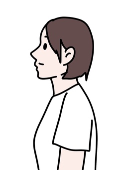 女性の横顔 女性,横顔,ショートヘア,tシャツ,シンプル,線画,10代,20代,ポーズ,線のイラスト素材