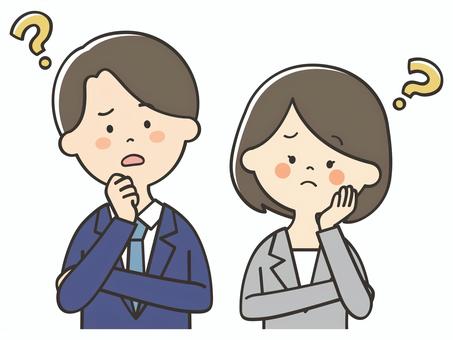 考えるスーツの男女 考えるスーツの男女 男性,女性,スーツ,考える,悩む,困る,不安,わからない,はてな,迷うのイラスト素材