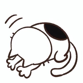 土下座する横向きのブチ猫１ ごめんなさい,謝る,土下座,ペコリ,ネコ,手書き,ブチ猫,白黒,感謝,ありがとうのイラスト素材