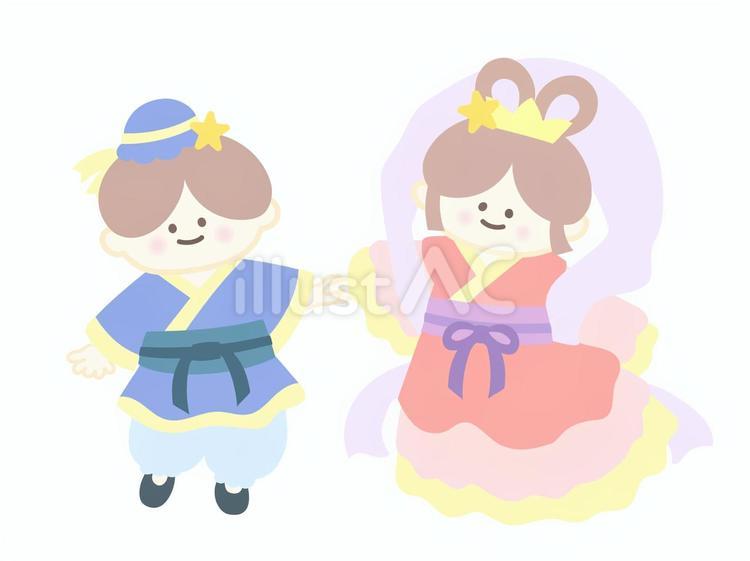 織姫と彦星のイラスト（塗りのみ） 織姫,彦星,七夕のイラスト素材