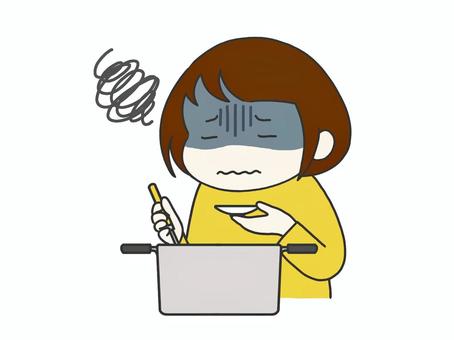 料理に失敗した人 料理に失敗した人 料理,失敗,味つけ,味見,女性,女の人,女の子,若い,鍋,おたまのイラスト素材