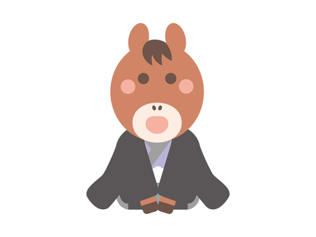 着物で挨拶する馬の男の子のイラスト 馬,午年,挨拶,着物,男の子,雌,正月,新年,年始,キャラクターのイラスト素材