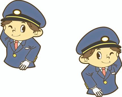 照れる鉄道員 駅員,車掌,運転士,運転手,鉄道員,乗務員,鉄道,新幹線,路面電車,地下鉄のイラスト素材