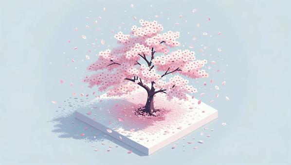 Illustration, sakurafubuki, full bloom, cherry blossoms, 