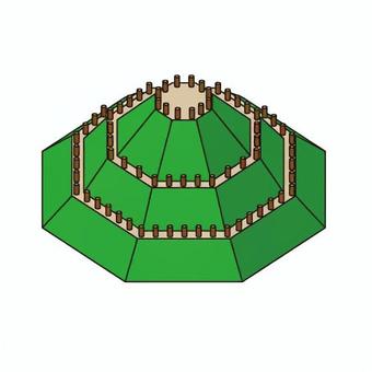 角墳 古墳時代,角墳,埴輪,墳丘,堤,緑地,地形,遺跡,歴史,考古学のイラスト素材