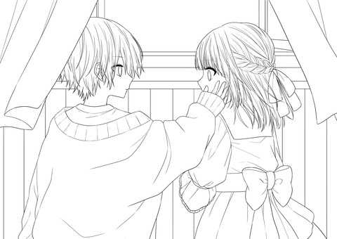 線画/男の子・女の子 線画/男の子・女の子 線画,塗り絵,男の子,女の子,人物,キャラクター,萌え系,かっこいい,かわいい,透過のイラスト素材