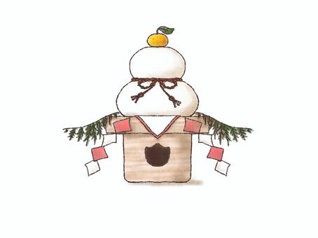 鏡餅 正月,鏡餅,新年,年始,年賀状,謹賀新年,カントリー,パステル,淡い,水彩風のイラスト素材