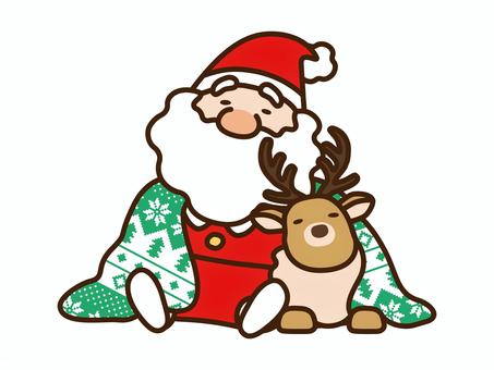 メリークリスマス_サンタトナカイおやすみ クリスマス,サンタクロース,トナカイ,サンタ,ノルディック柄,ブランケット,かわいい,おやすみ,柄,模様のイラスト素材