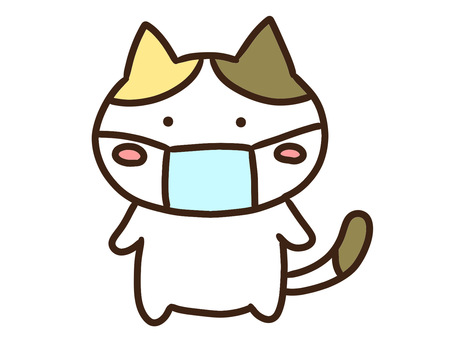 風邪・感染予防でマスクするかわいい三毛猫 マスク,風邪,感染,予防,体調,不良,健康,管理,ねこ,衛生のイラスト素材