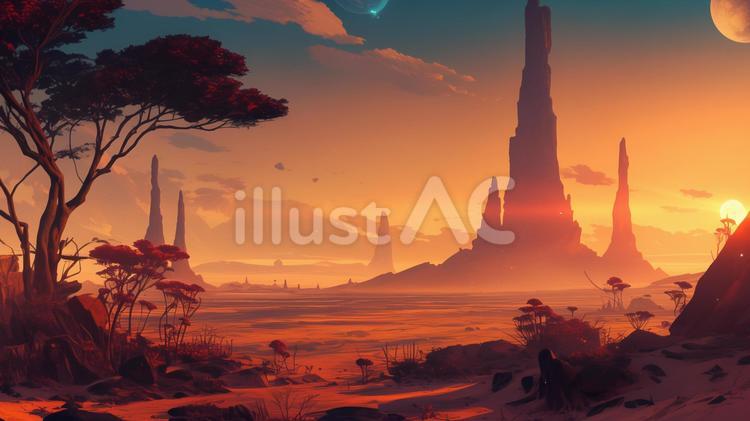 幻想的な風景_砂漠1 背景,壁紙,風景のイラスト素材